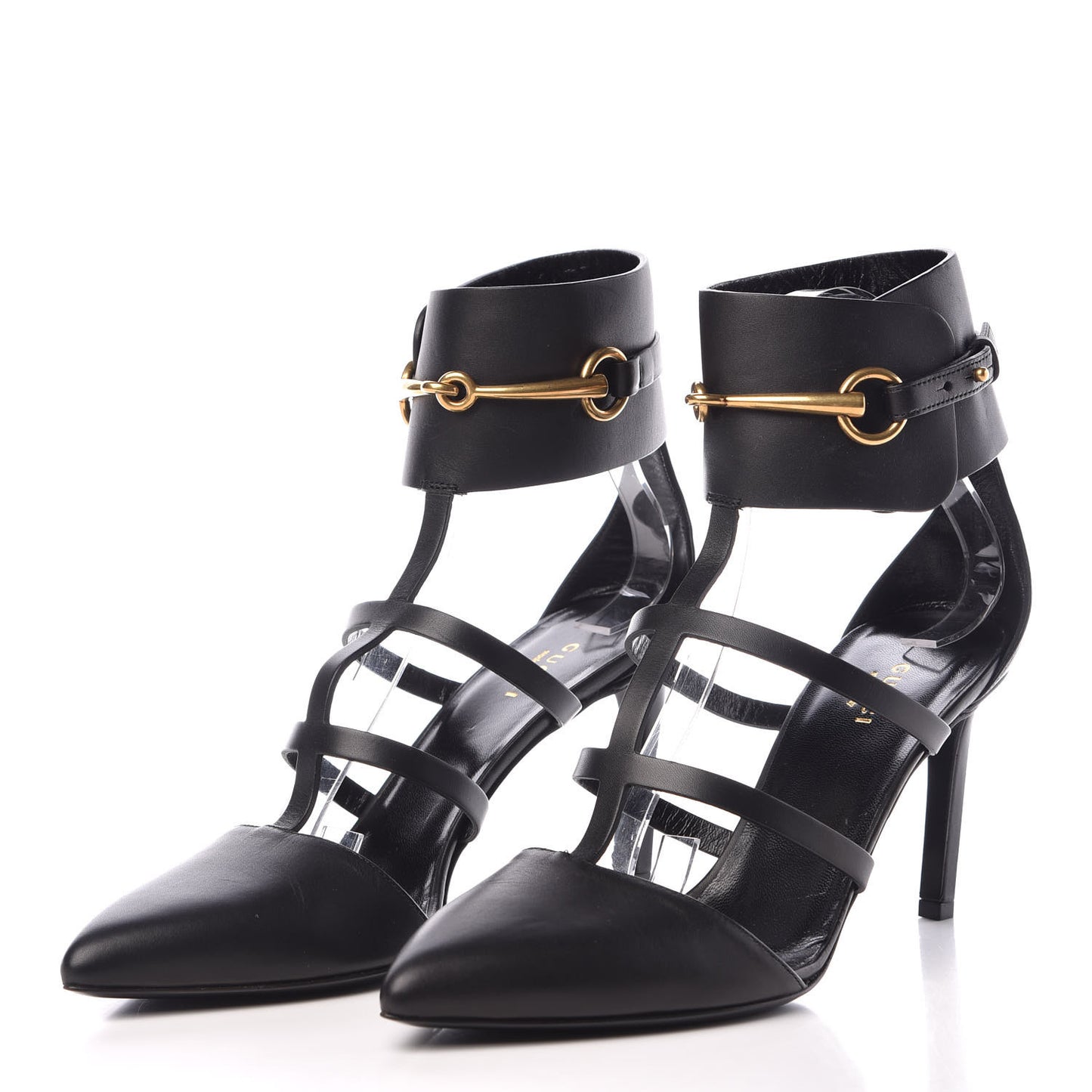 Calfskin Ursula Ankle Wrap Cage Pumps 38.5 Black