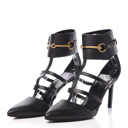 Gucci Calfskin Ursula Ankle Wrap Cage Pumps 38.5 Black 2 of 8