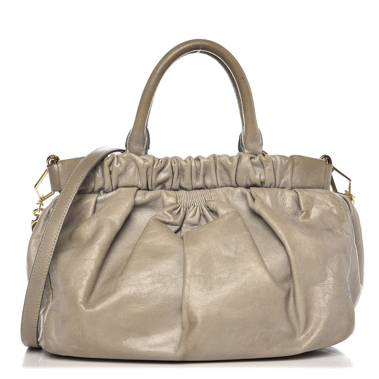 Vitello Lux Small Gathered Tote Agave