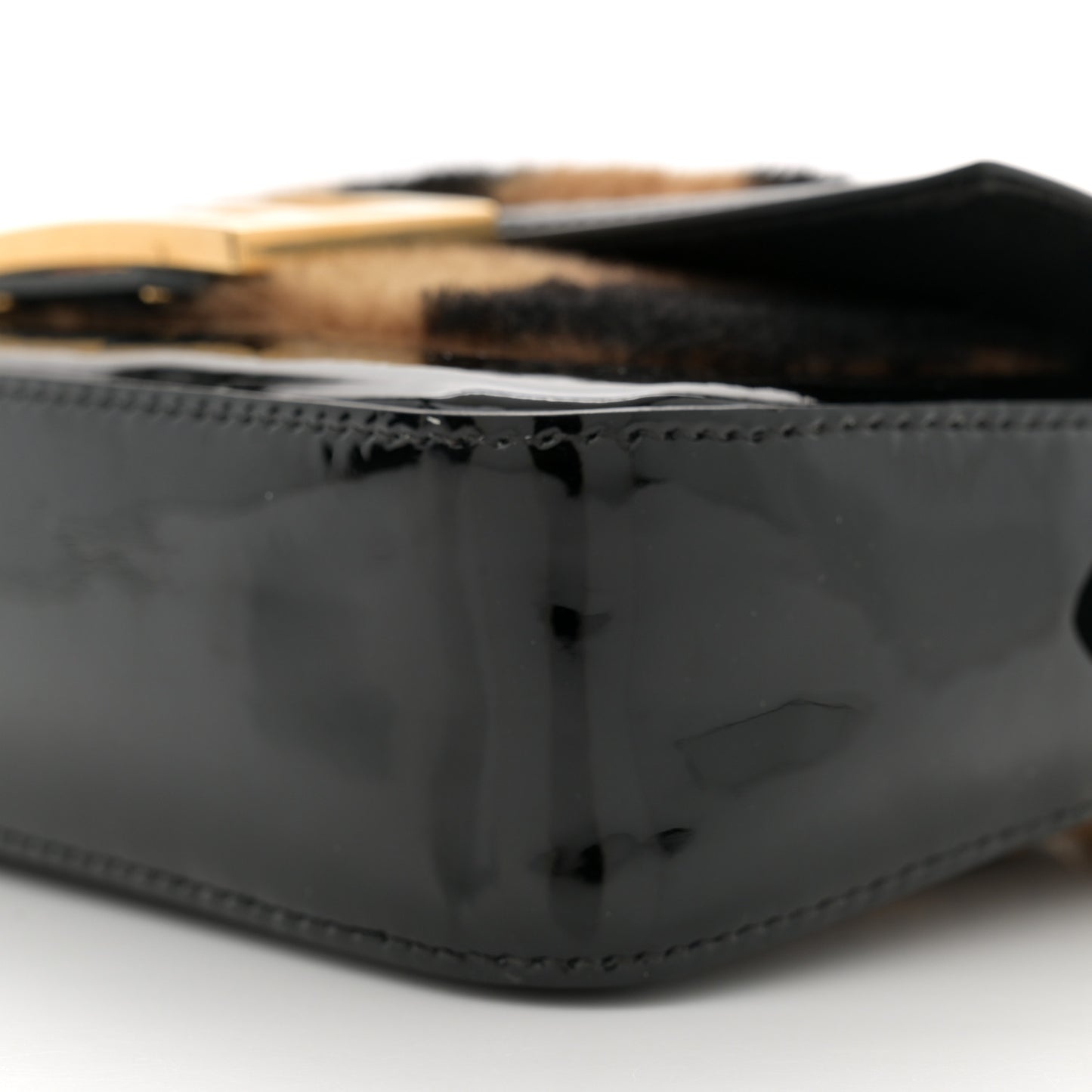 Shearling Vitello Vernice Mou Pequin Striped Mini Baguette Tobacco Black