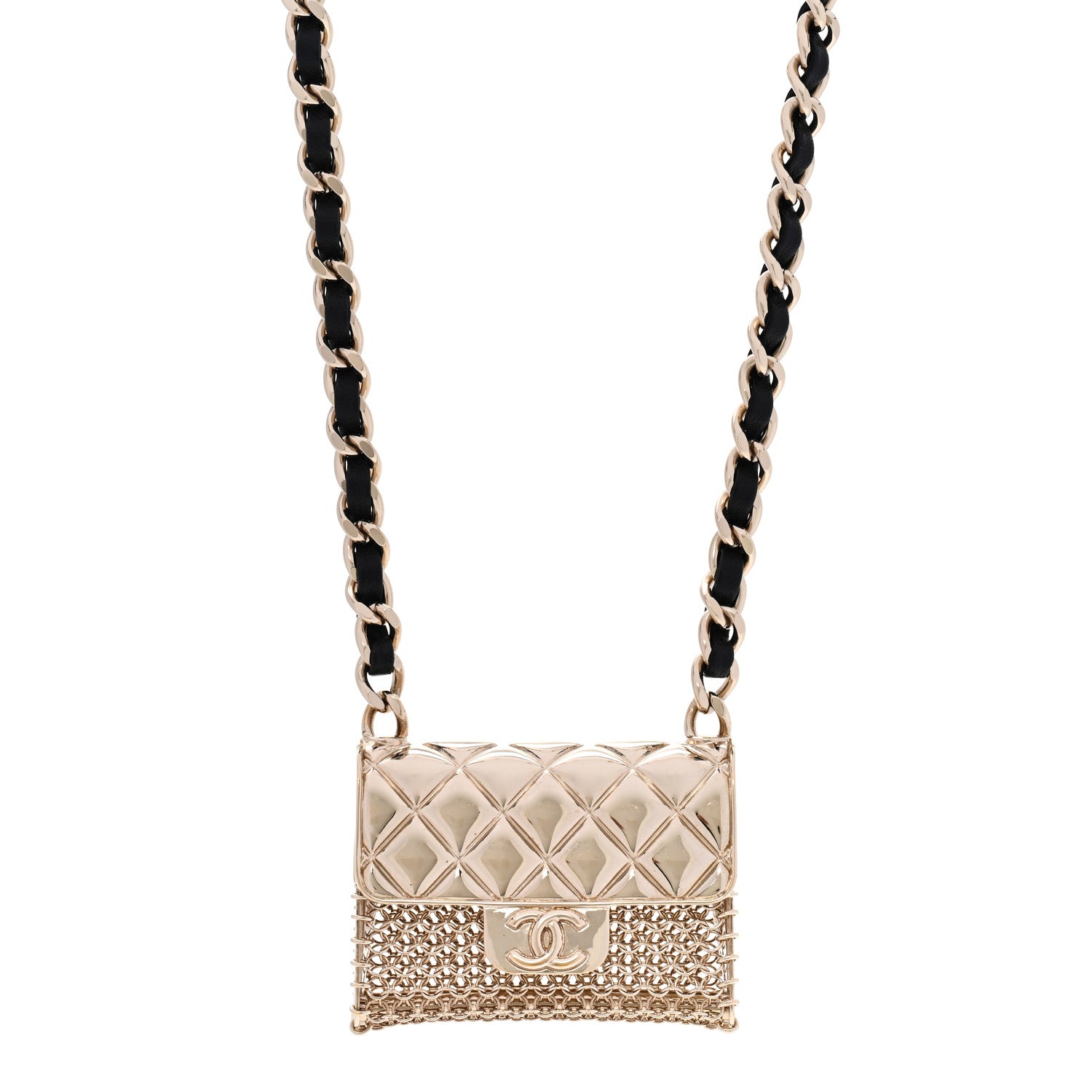 Chanel Metal Lambskin Chain Micro Bag Necklace Gold Black 1 of 6