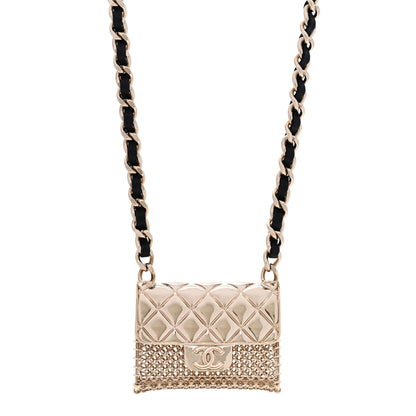 Chanel Metal Lambskin Chain Micro Bag Necklace Gold Black 1 of 6