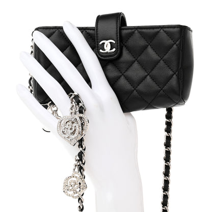 Chanel Lambskin Quilted Crystal Valentine Charms Mini Phone Holder Crossbody Bag Black 2 of 10