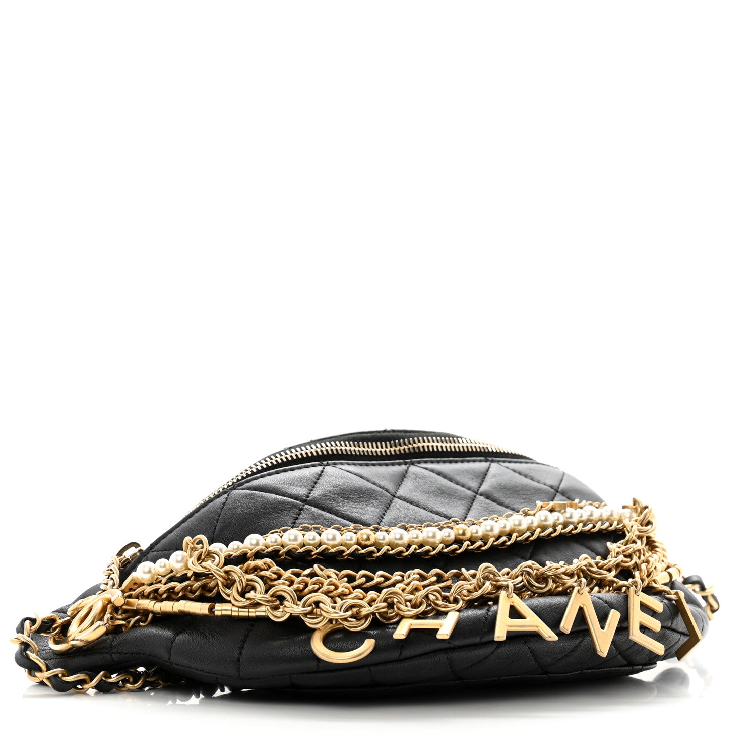 Chanel Lambskin Quilted All About Chains Waist Belt Bag Black 4 of 15