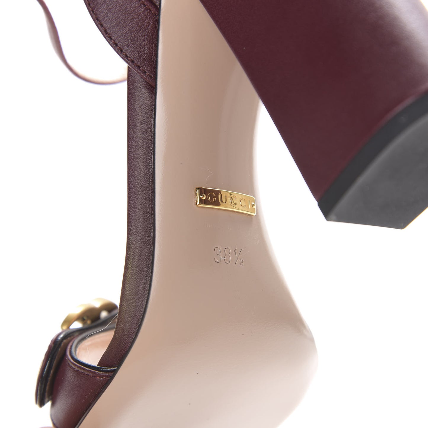 Lifford Calfskin GG Marmont Ankle Wrap 105mm Sandals 38.5 Vintage Bordeaux