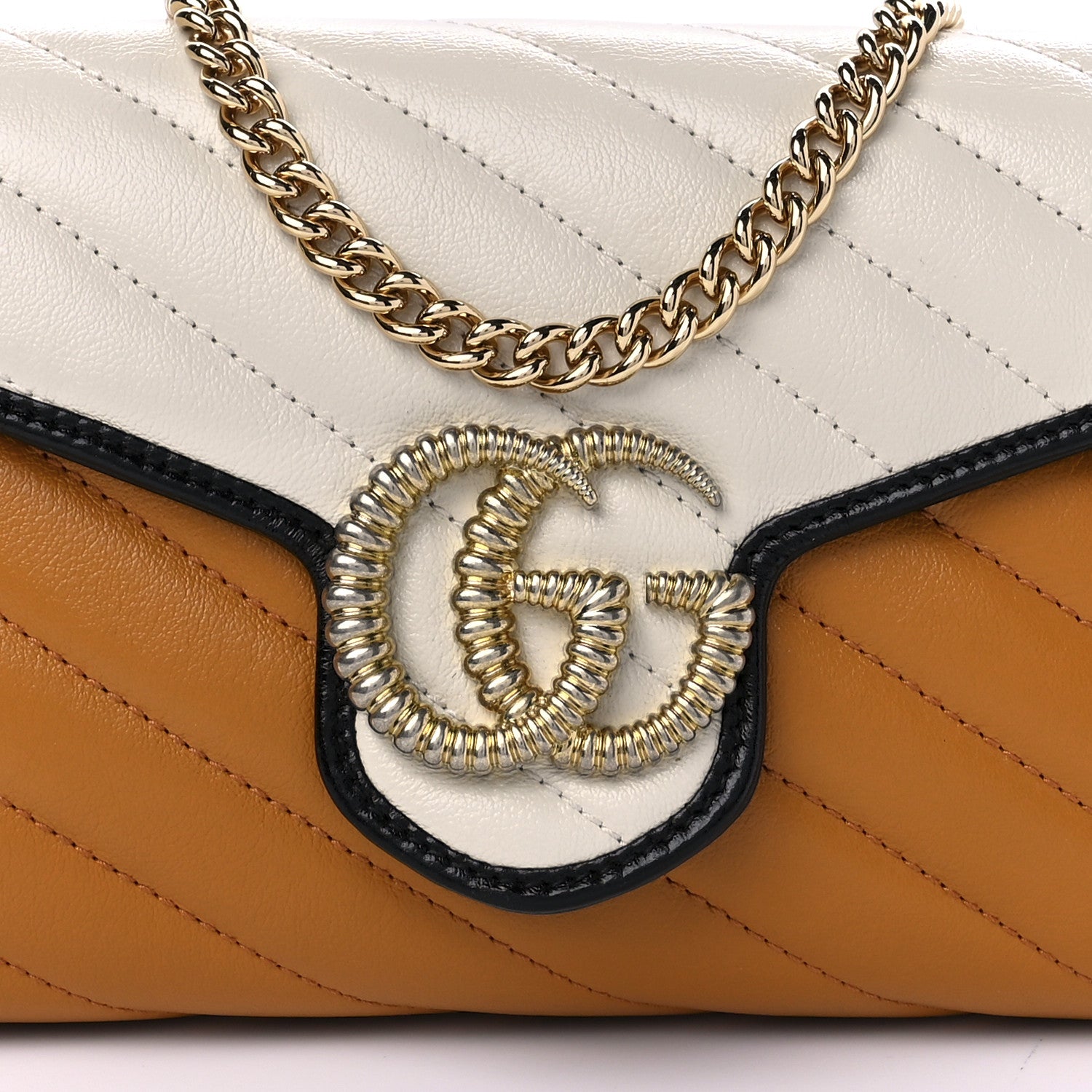 Gucci Azalea Calfskin Matelasse Diagonal Torchon Tri-Color GG Marmont Chain Wallet Cognac Mystic White Black 7 of 8