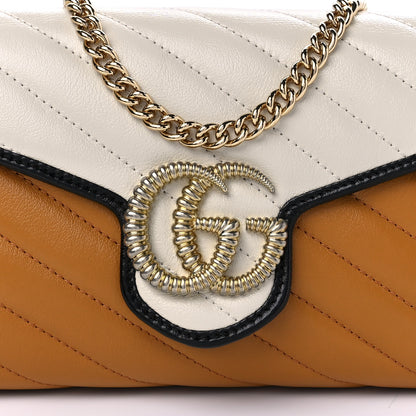 Gucci Azalea Calfskin Matelasse Diagonal Torchon Tri-Color GG Marmont Chain Wallet Cognac Mystic White Black 7 of 8