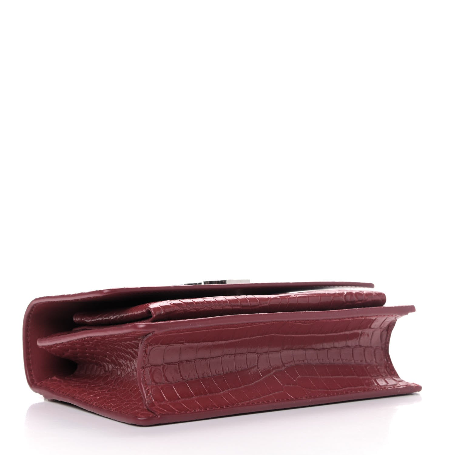 Saint Laurent Calfskin Crocodile Embossed Monogram Sunset Chain Wallet Rouge Eros 3 of 4