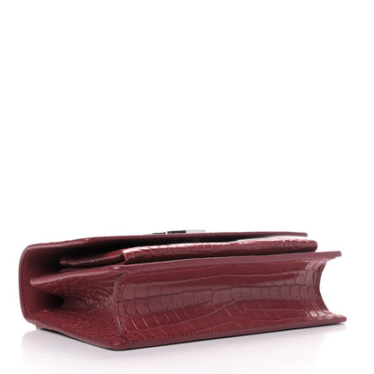 Saint Laurent Calfskin Crocodile Embossed Monogram Sunset Chain Wallet Rouge Eros 3 of 4