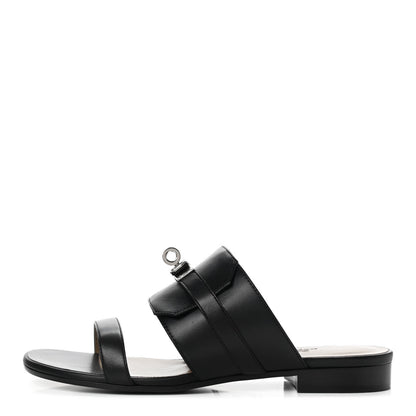 Hermes Calfskin Avenue Sandals 37 Black 1 of 9