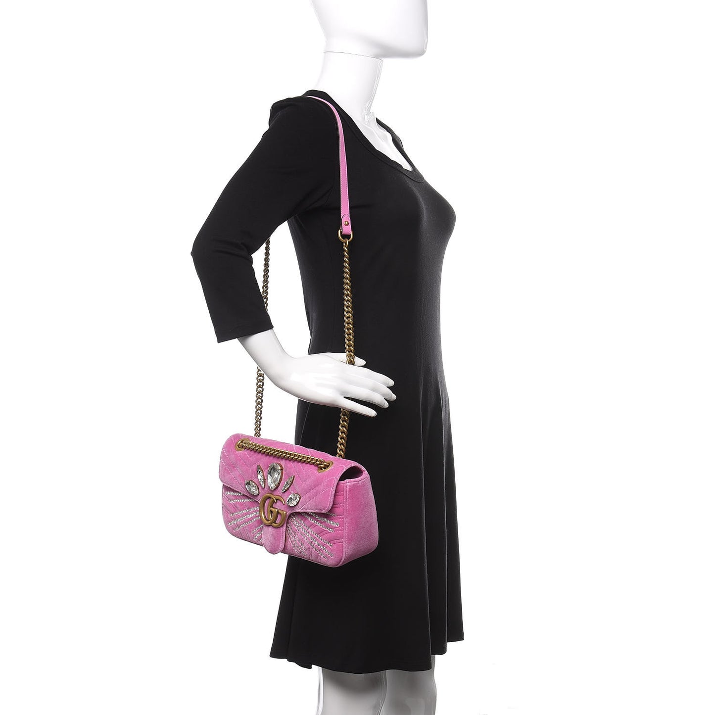 Velvet Matelasse Marquise Crystals Embroidered Small GG Marmont Shoulder Bag Malva