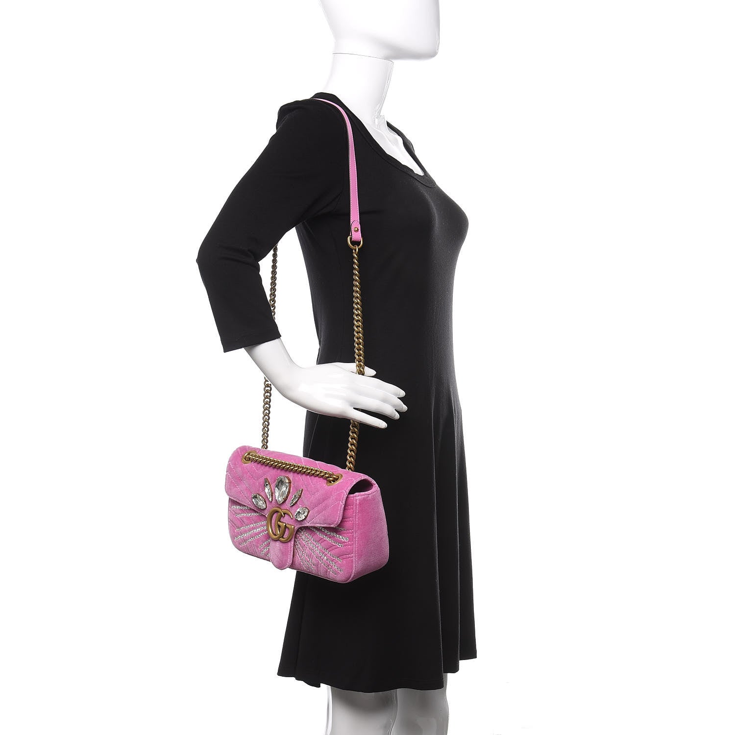 Gucci Velvet Matelasse Marquise Crystals Embroidered Small GG Marmont Shoulder Bag Malva 2 of 11