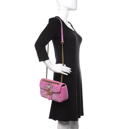 Gucci Velvet Matelasse Marquise Crystals Embroidered Small GG Marmont Shoulder Bag Malva 2 of 11
