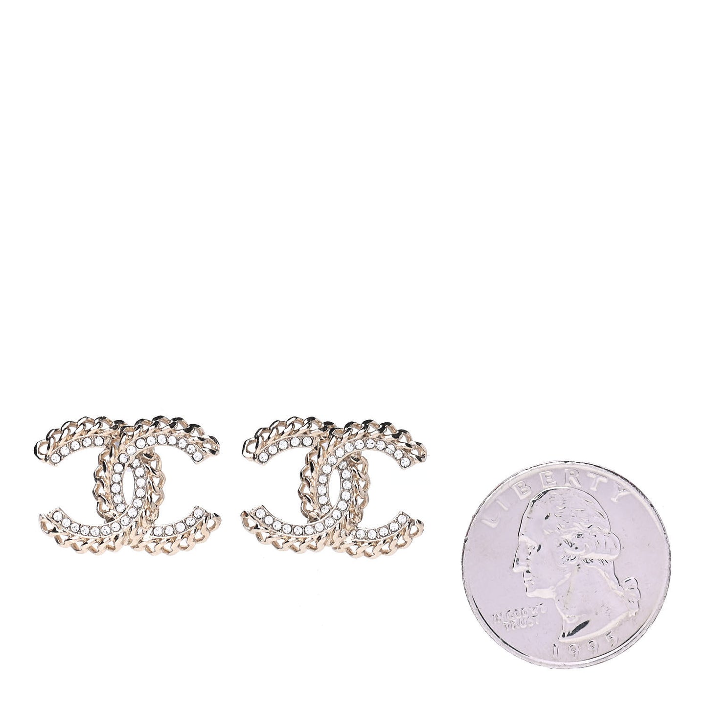 Crystal Chain CC Earrings Gold