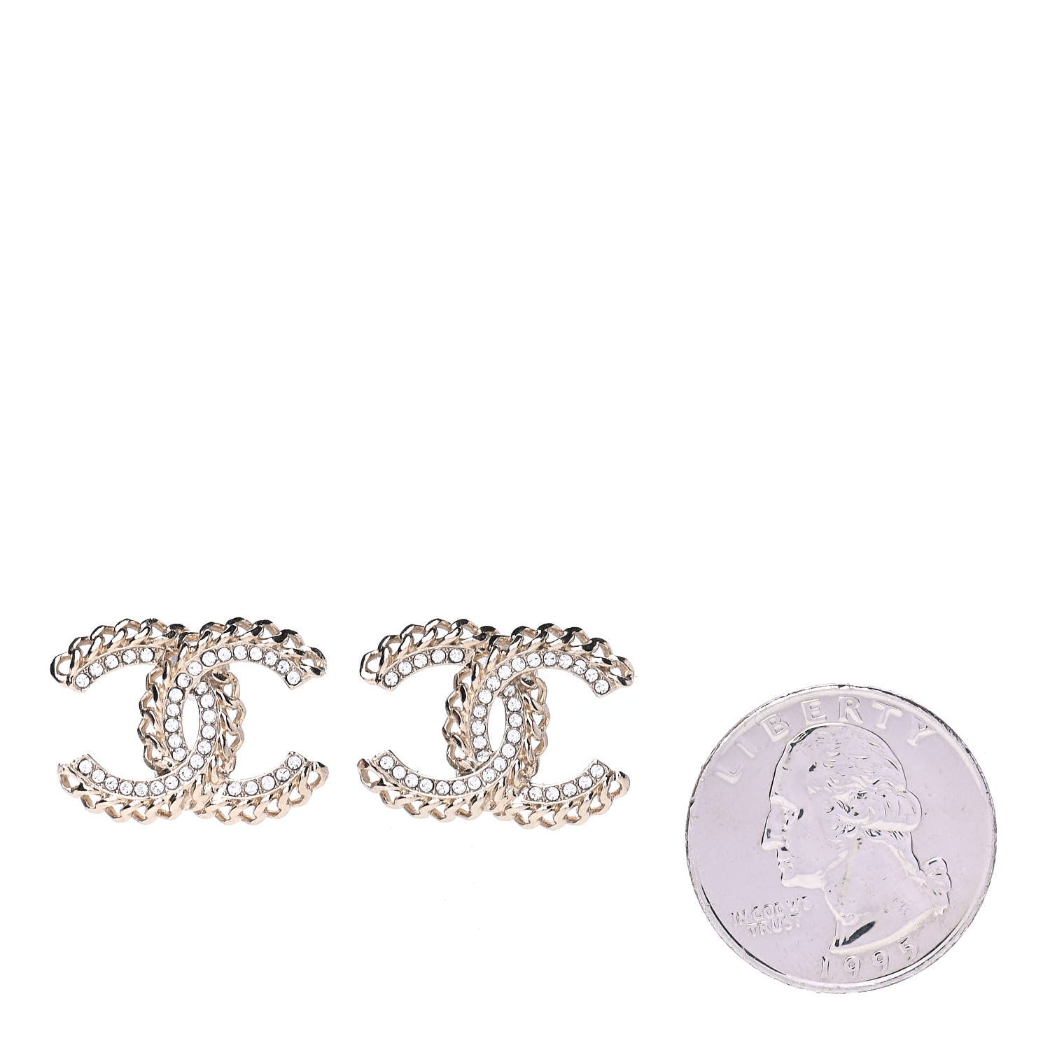 Chanel Crystal Chain CC Earrings Gold 2 of 4
