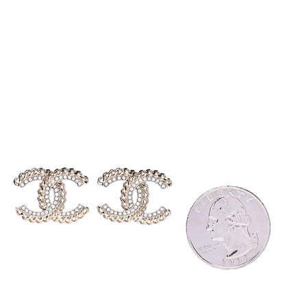 Chanel Crystal Chain CC Earrings Gold 2 of 4