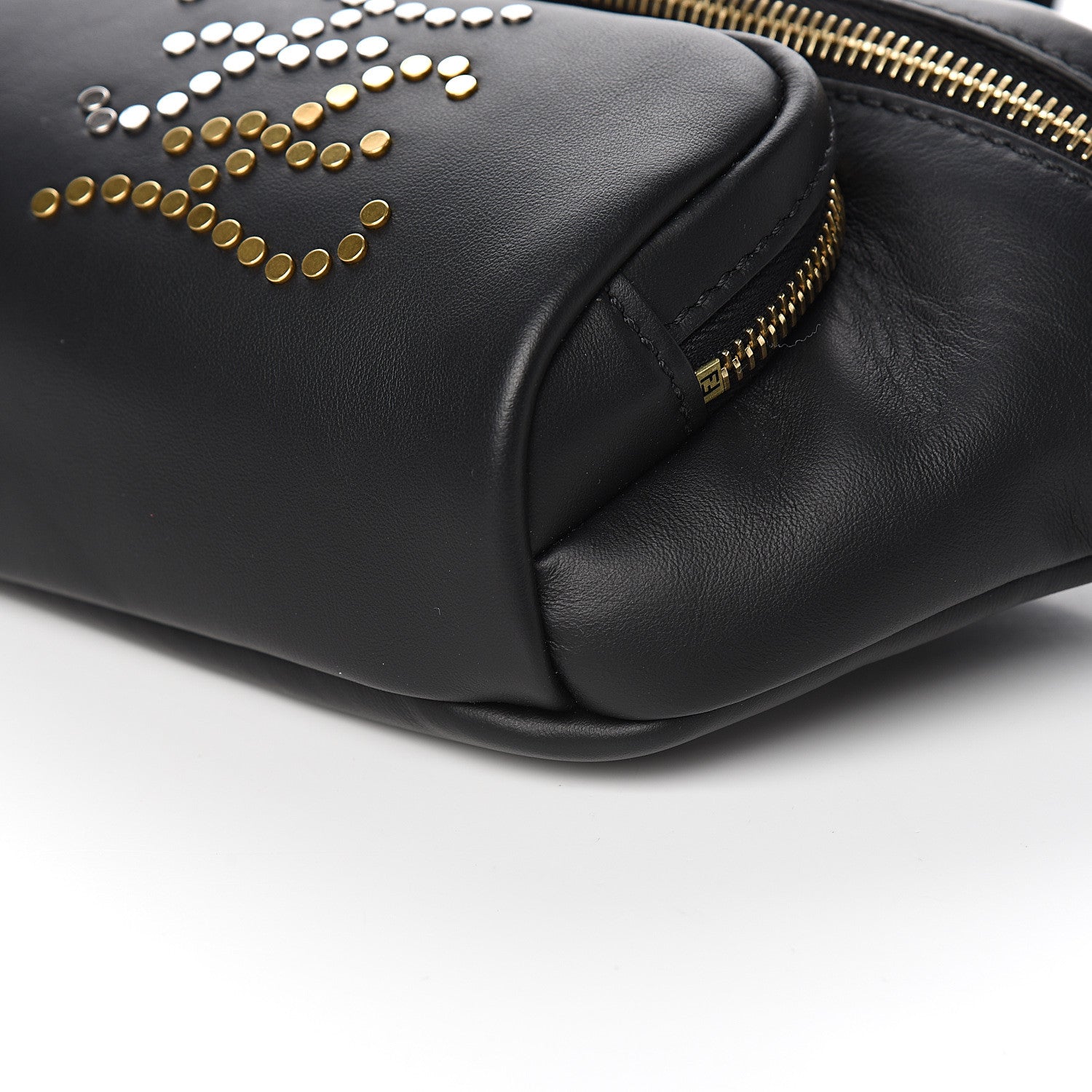 Fendi Vitello Grace Karligraphy Studded Pocket Belt Bag Black 8 of 9