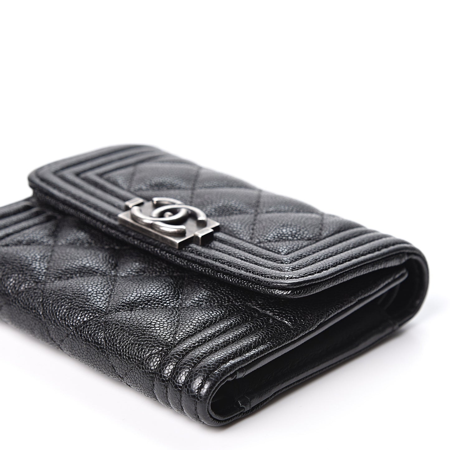 Caviar Quilted Compact Boy Wallet Black