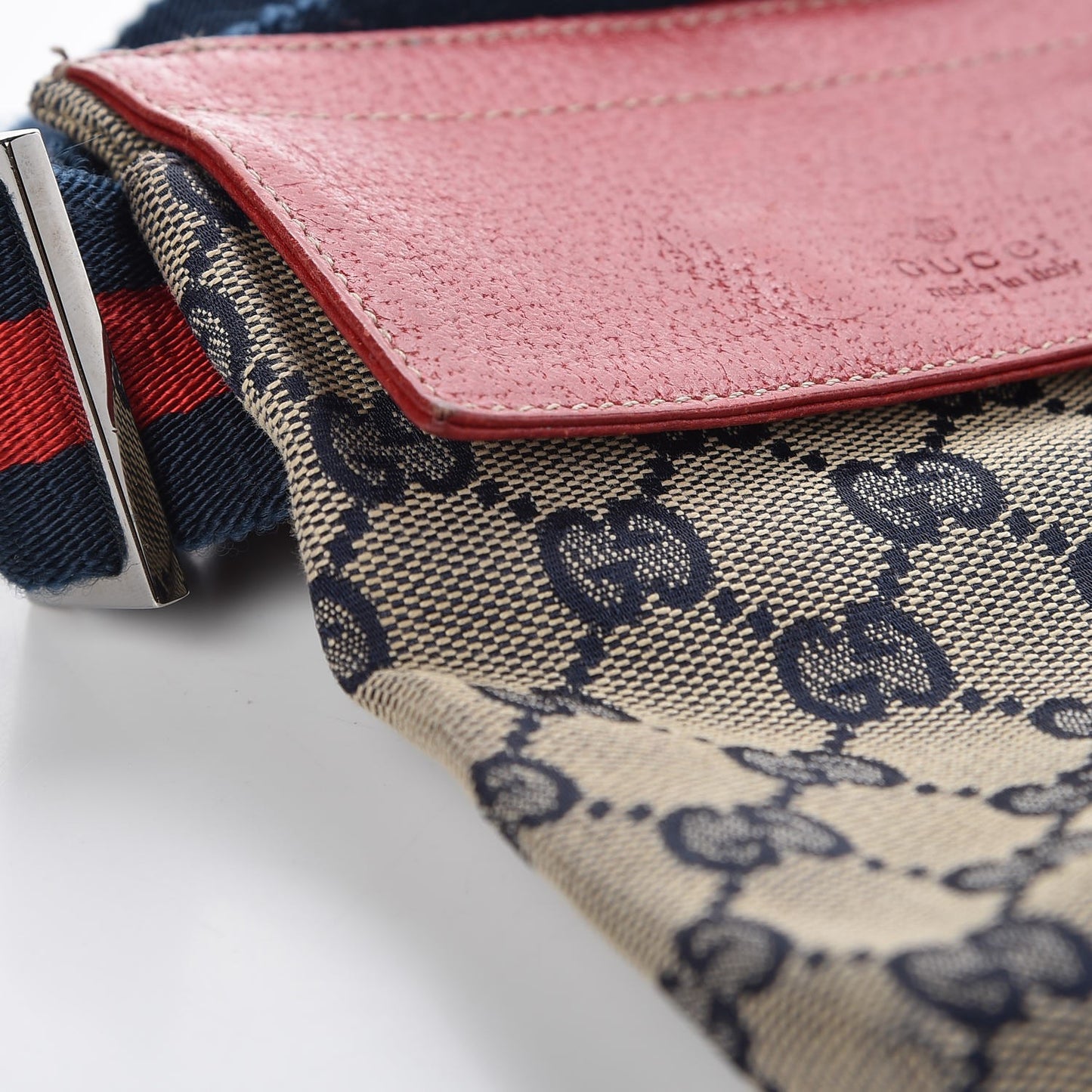 GG Monogram Web Double Pocket Belt Bag Navy Red