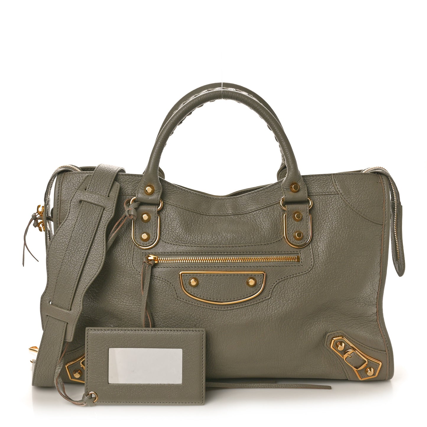 Chevre Gold Metallic Edge Hardware City Gris Taupe