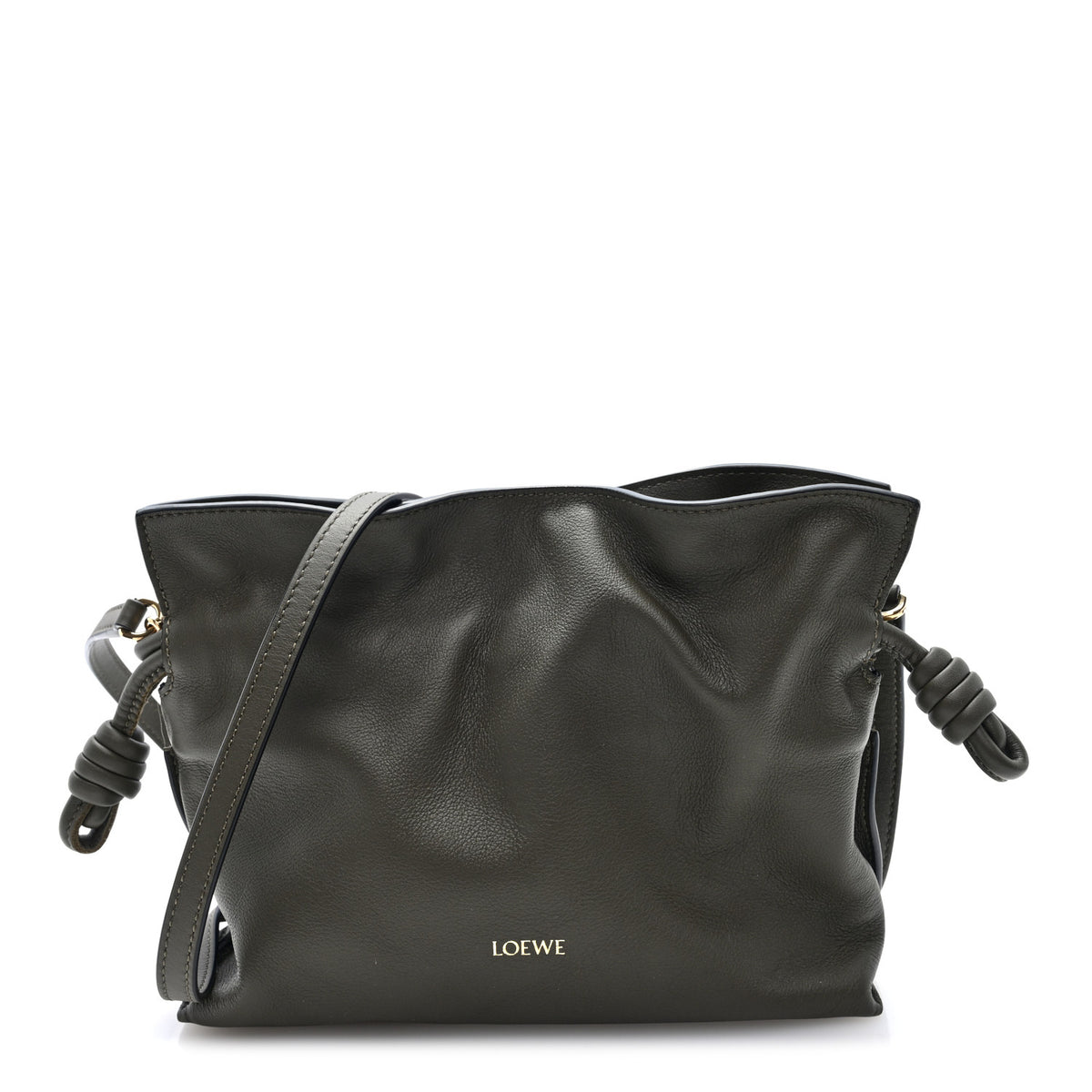 Calfskin Mini Flamenco Knot Clutch Dark Khaki