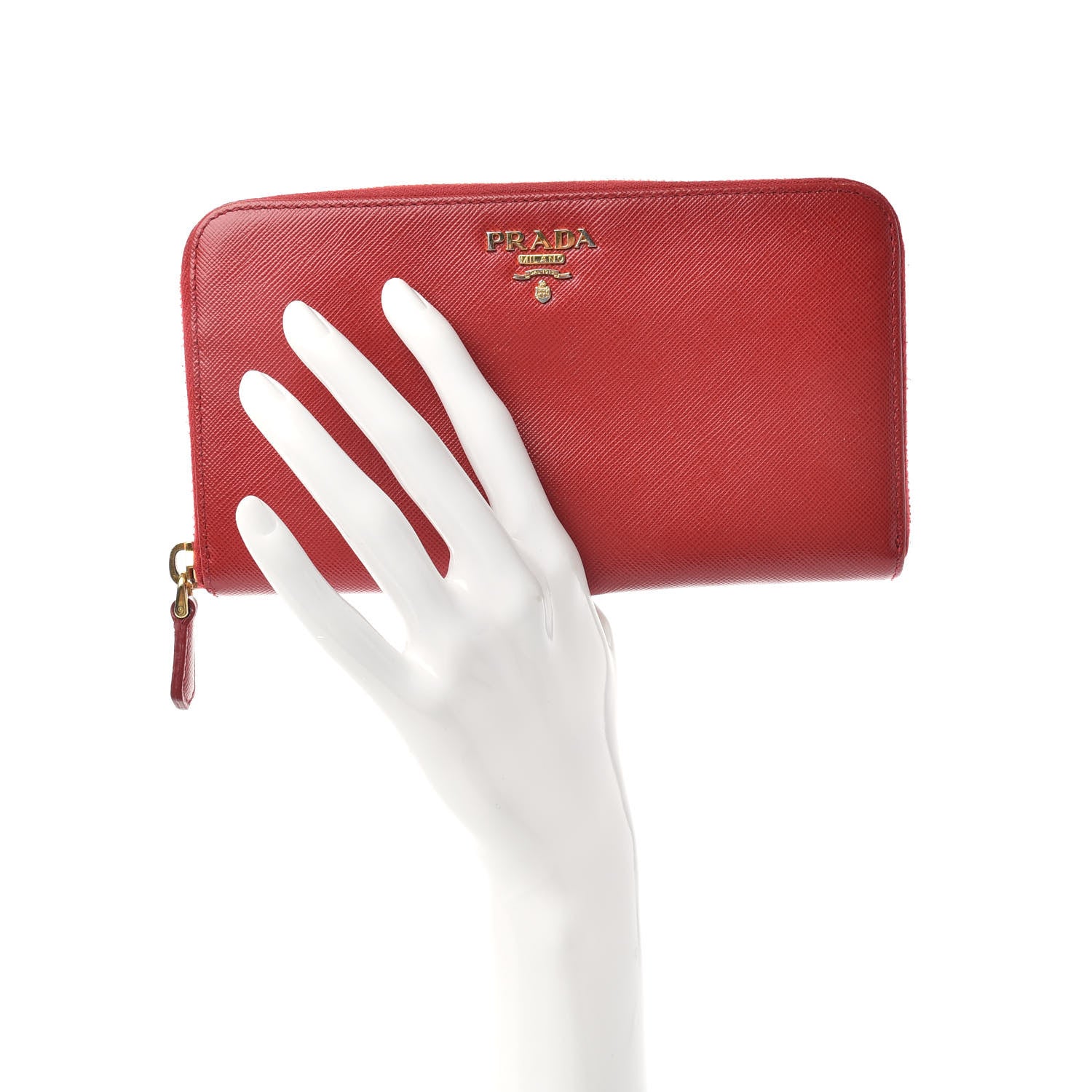 Prada Saffiano Metal Zip Around Wallet Fuoco 2 of 6