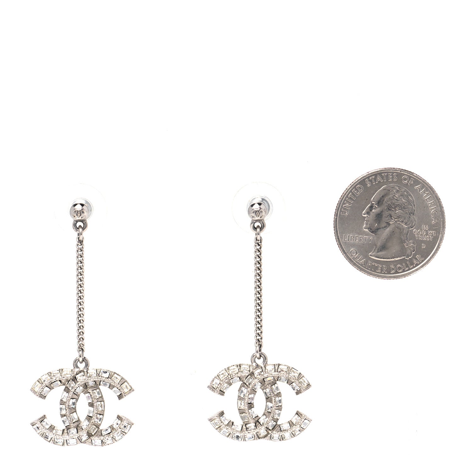 Chanel Baguette Crystal CC Drop Earrings Silver 2 of 3