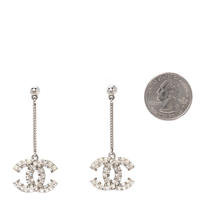 Chanel Baguette Crystal CC Drop Earrings Silver 2 of 3