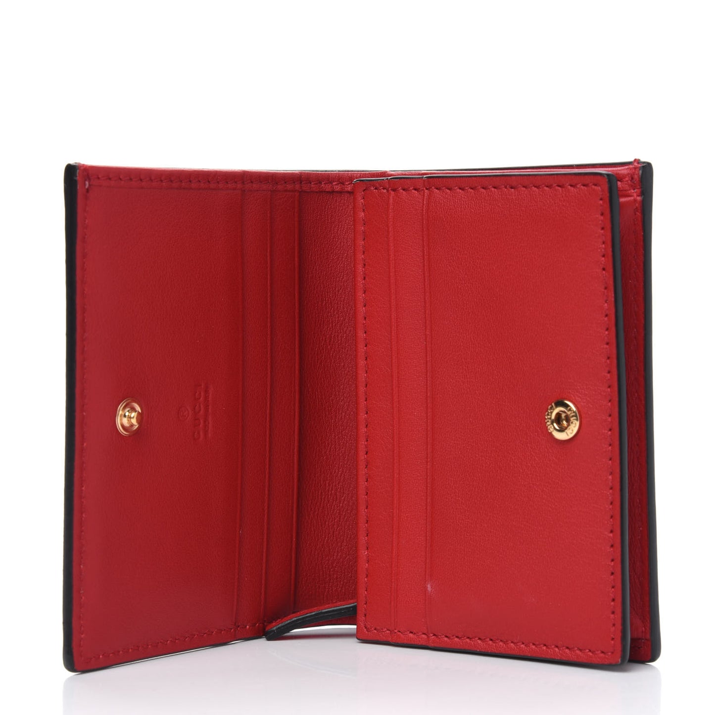 GG Supreme Monogram Apple Card Case Wallet Beige Multicolor Lobster Red