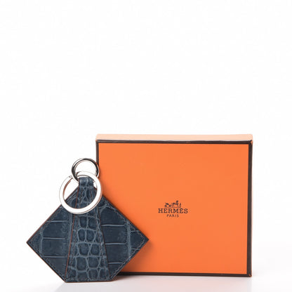Hermes Matte Porosus Crocodile Petit H Keychain Blue Jean 5 of 5