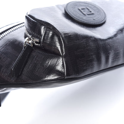 Fendi Glazed Fabric Vitello Century FF 1974 Stamp Patch Pocket Belt Bag Black 9 of 10