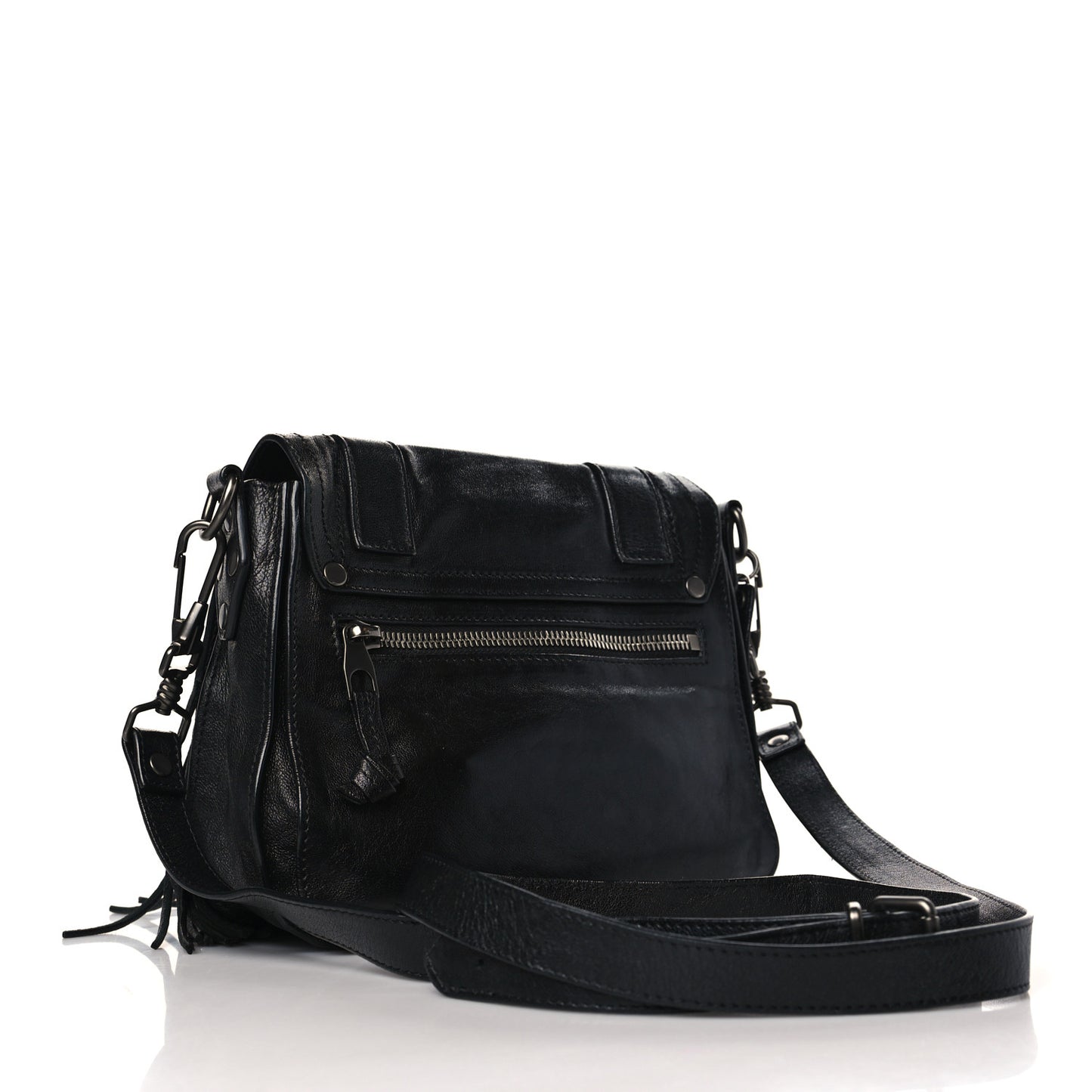 Lambskin Fringe PS1 Crossbody Pouch Black