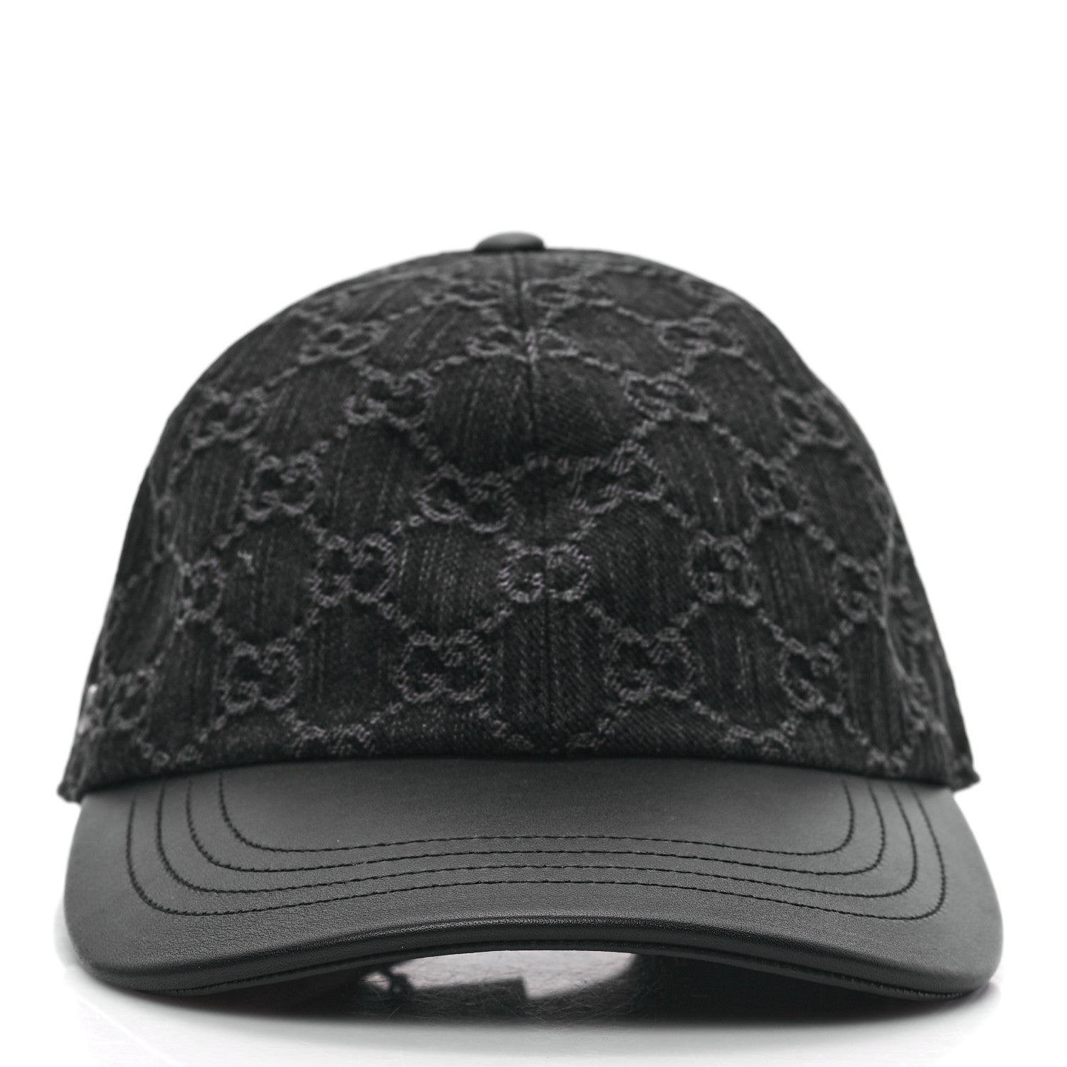 Gucci Denim Calfskin GG Monogram Baseball Hat S Black Grey 3 of 9