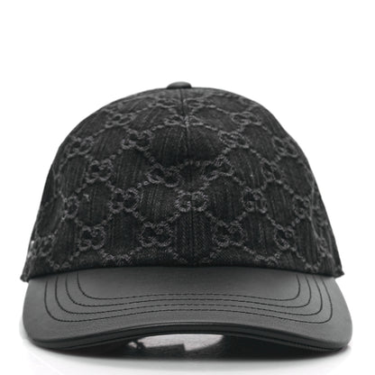 Gucci Denim Calfskin GG Monogram Baseball Hat S Black Grey 3 of 9