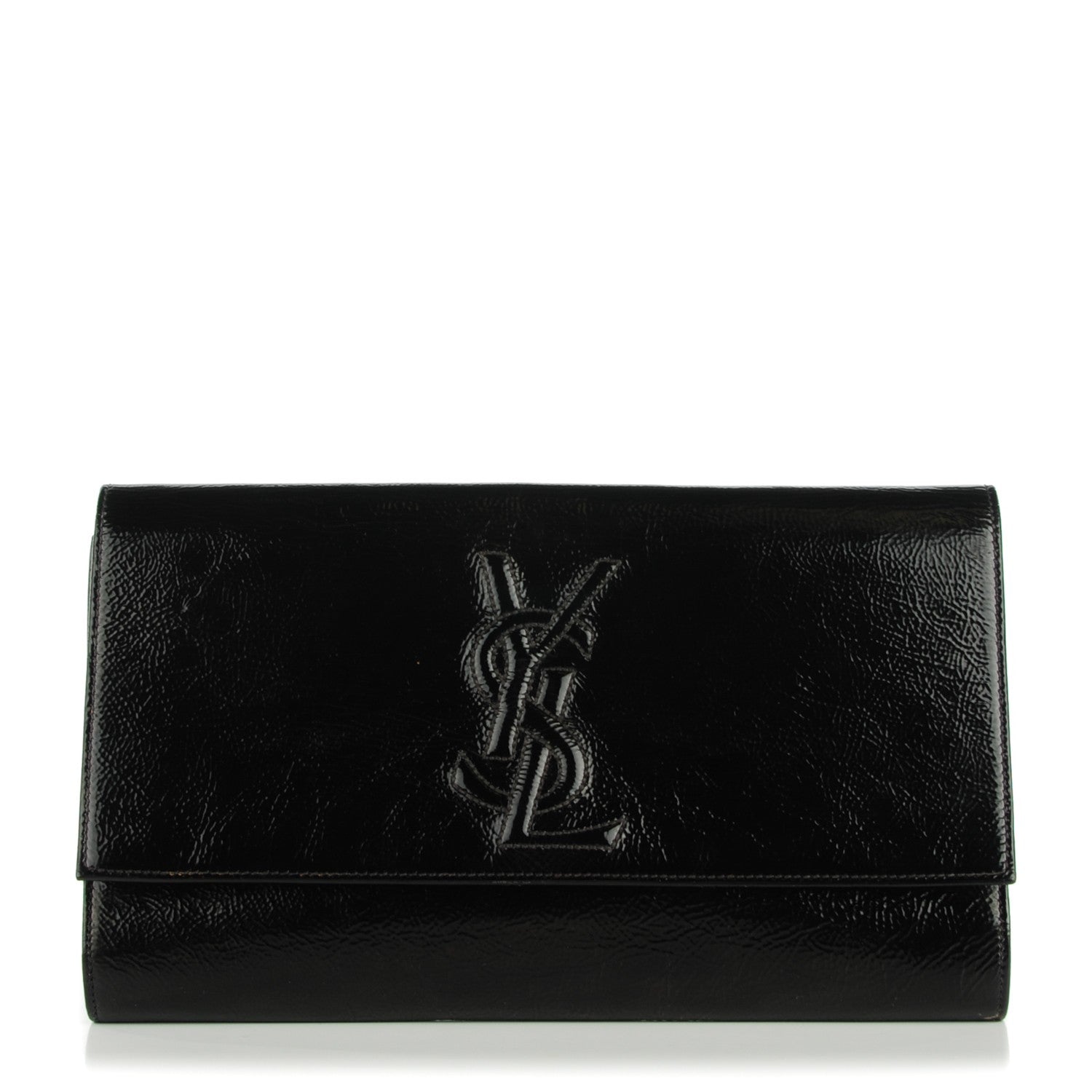 Saint Laurent Textured Patent Monogram Large Belle De Jour Clutch Black 1 of 8