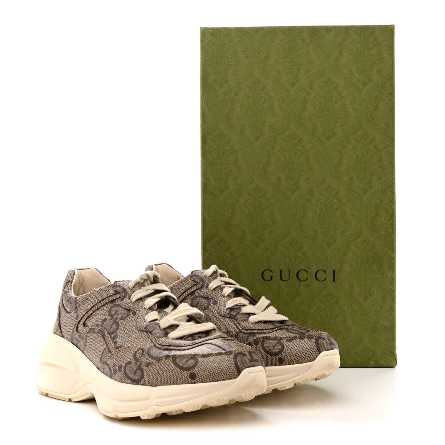 Maxi GG Supreme Monogram Gucci 100 Womens Rhyton Sneakers 37 Beige Ebony