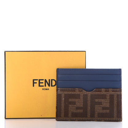 Fendi Vitello Century Glazed Fabric FF 1974 Card Holder Blu Scuro Mogano Panna 7 of 7