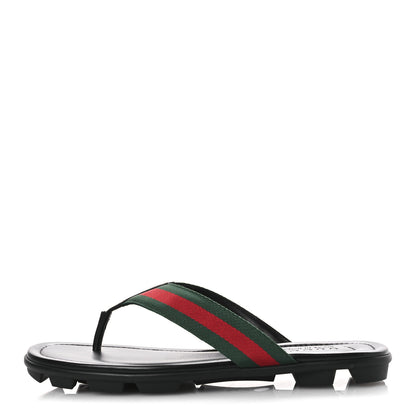 Gucci Nylon Calfskin Web Mens Cleat Sole Thong Sandals 8 Black Red Blue 1 of 14
