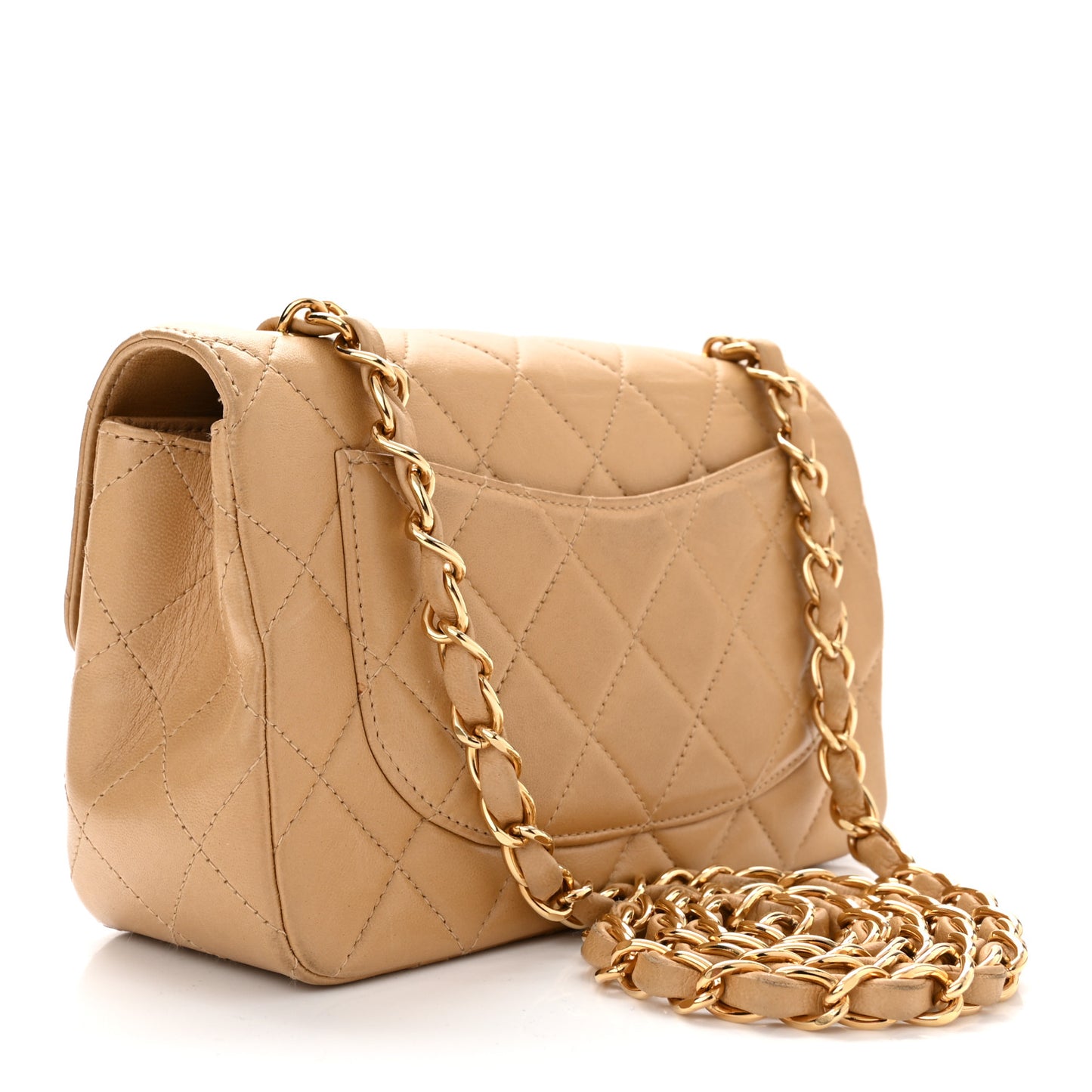 Lambskin Quilted Mini Rectangular Flap Dark Beige