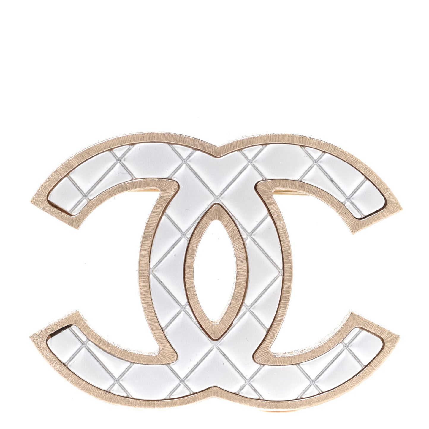 Metal Quilted CC Brooch Silver Gold