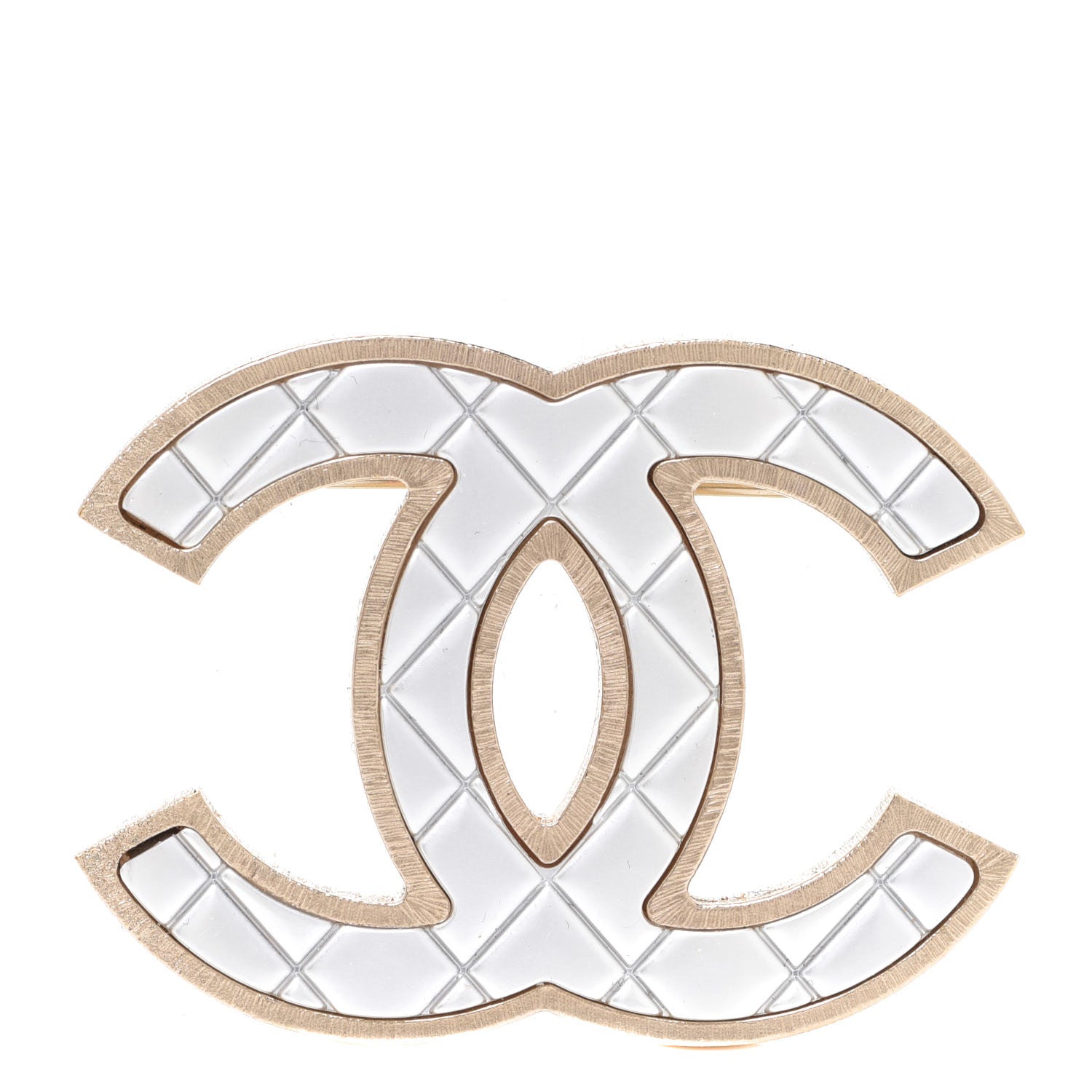 Chanel Metal Quilted CC Brooch Silver Gold 1 of 5