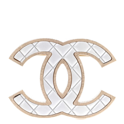 Chanel Metal Quilted CC Brooch Silver Gold 1 of 5