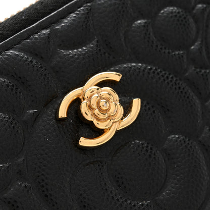 Chanel Caviar Camellia Embossed Large Zip Around Gusset Wallet Black 13 of 13