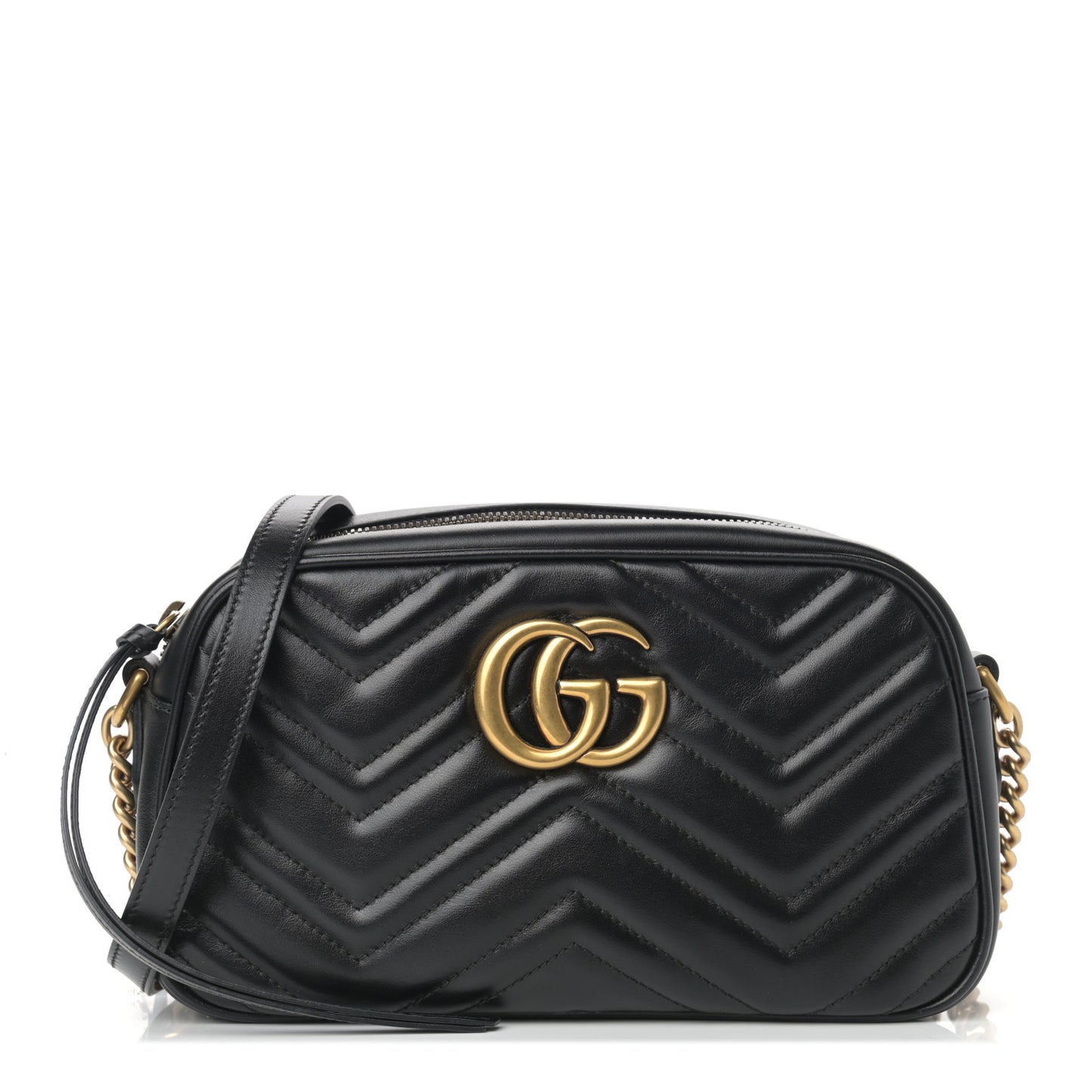 Calfskin Matelasse Small GG Marmont Chain Shoulder Bag Black