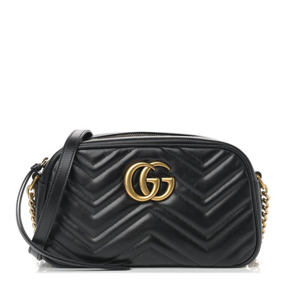 Gucci Calfskin Matelasse Small GG Marmont Chain Shoulder Bag Black 1 of 10