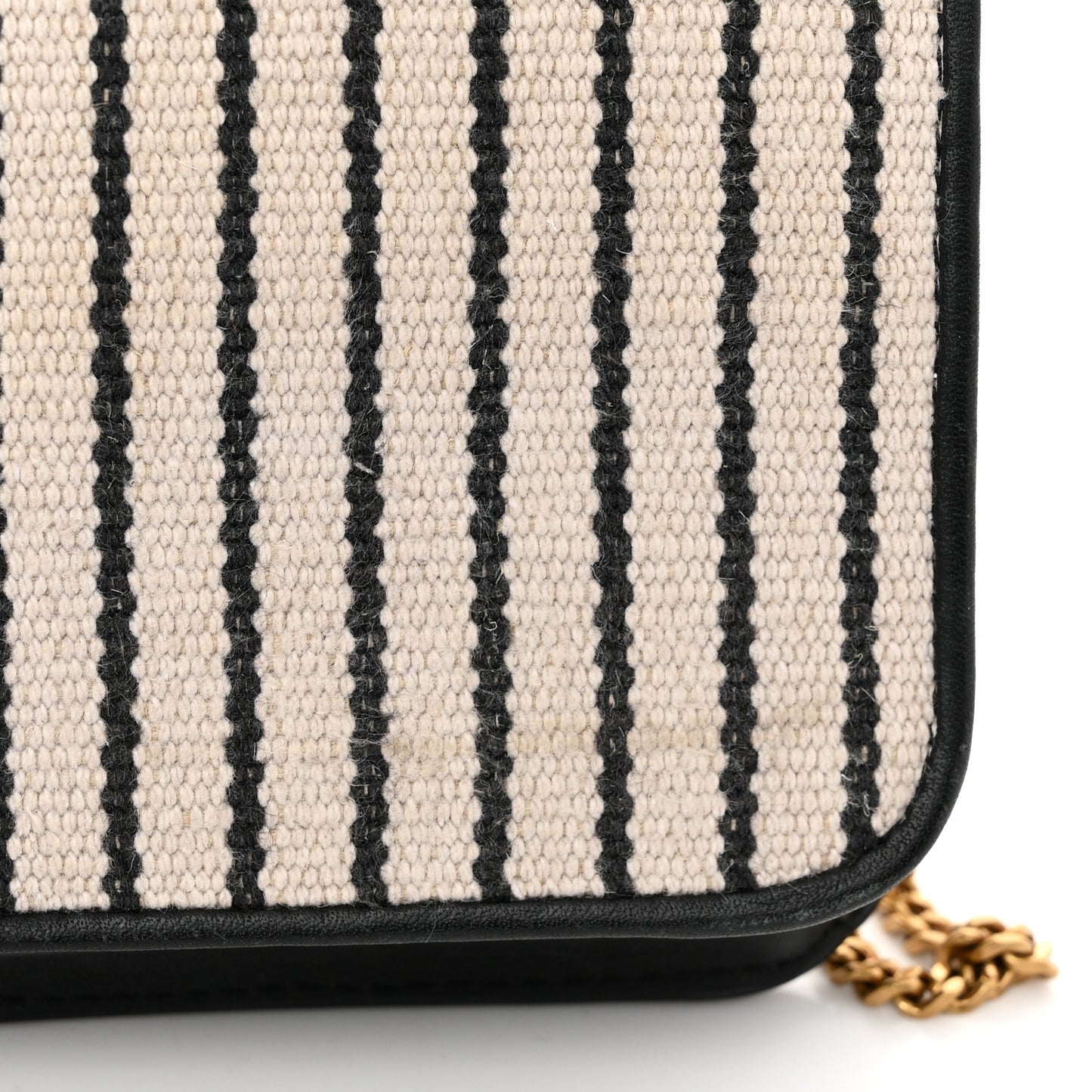 Canvas Striped Phone Holder Crossbody Beige Black
