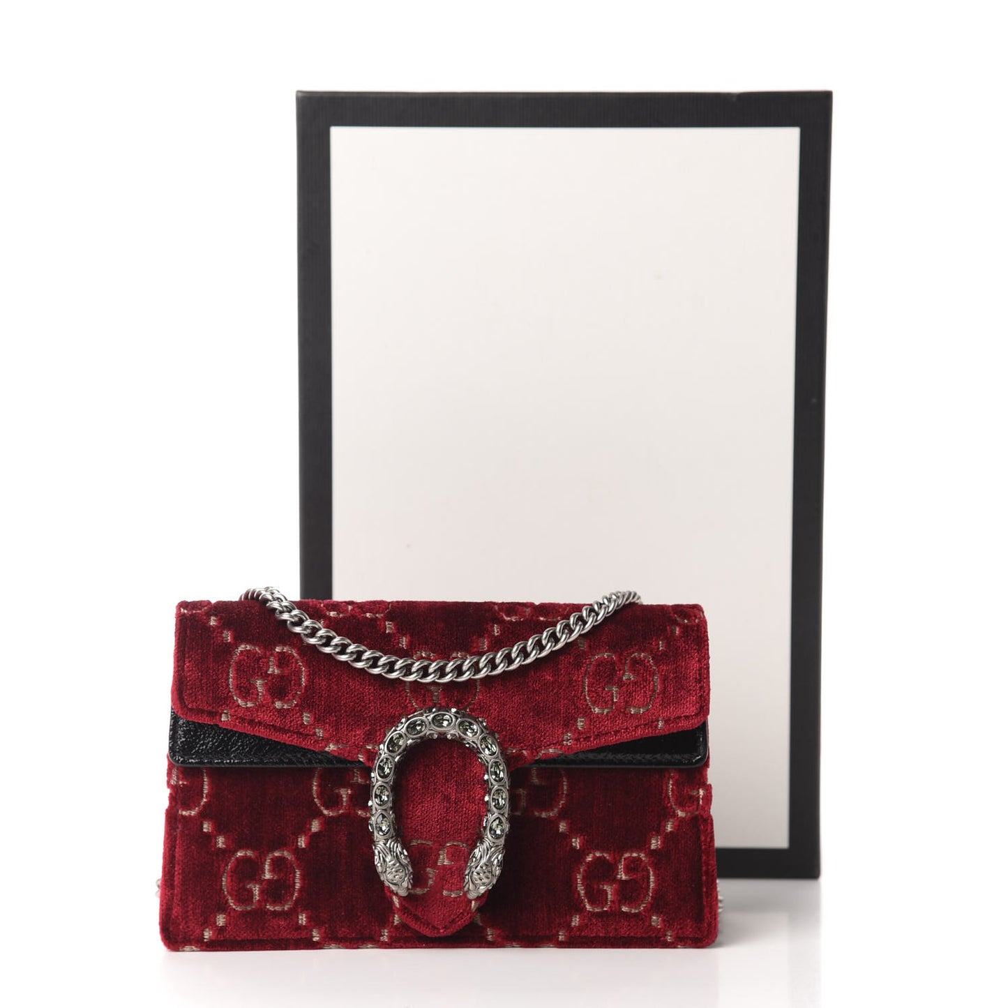 Velvet GG Monogram Super Mini Dionysus Shoulder Bag Red Cipria Black