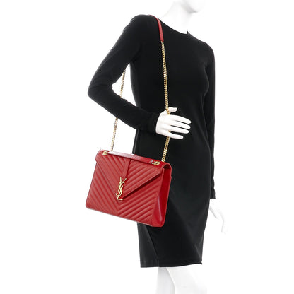 Saint Laurent Grain De Poudre Matelasse Chevron Large Monogram Satchel Lipstick Red 3 of 12