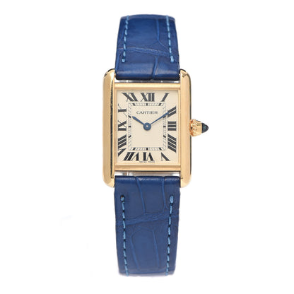 Cartier 18K Yellow Gold Alligator 20mm Tank Louis Quartz Watch Blue 1 of 9
