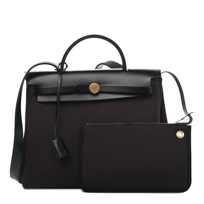 Hermes Military Toile Vache Hunter Herbag Zip Retourne 31 PM Black Ebene 1 of 10